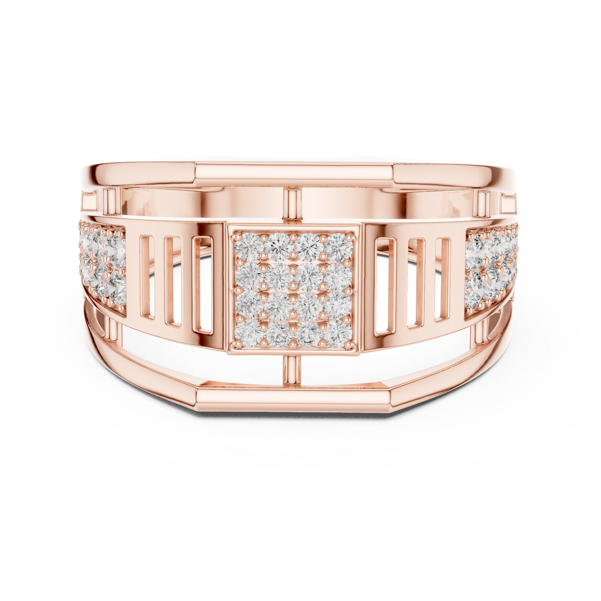 Men's Square Pavé Panel Cage Moissanite Band in rose 925 sterling silver, view 4