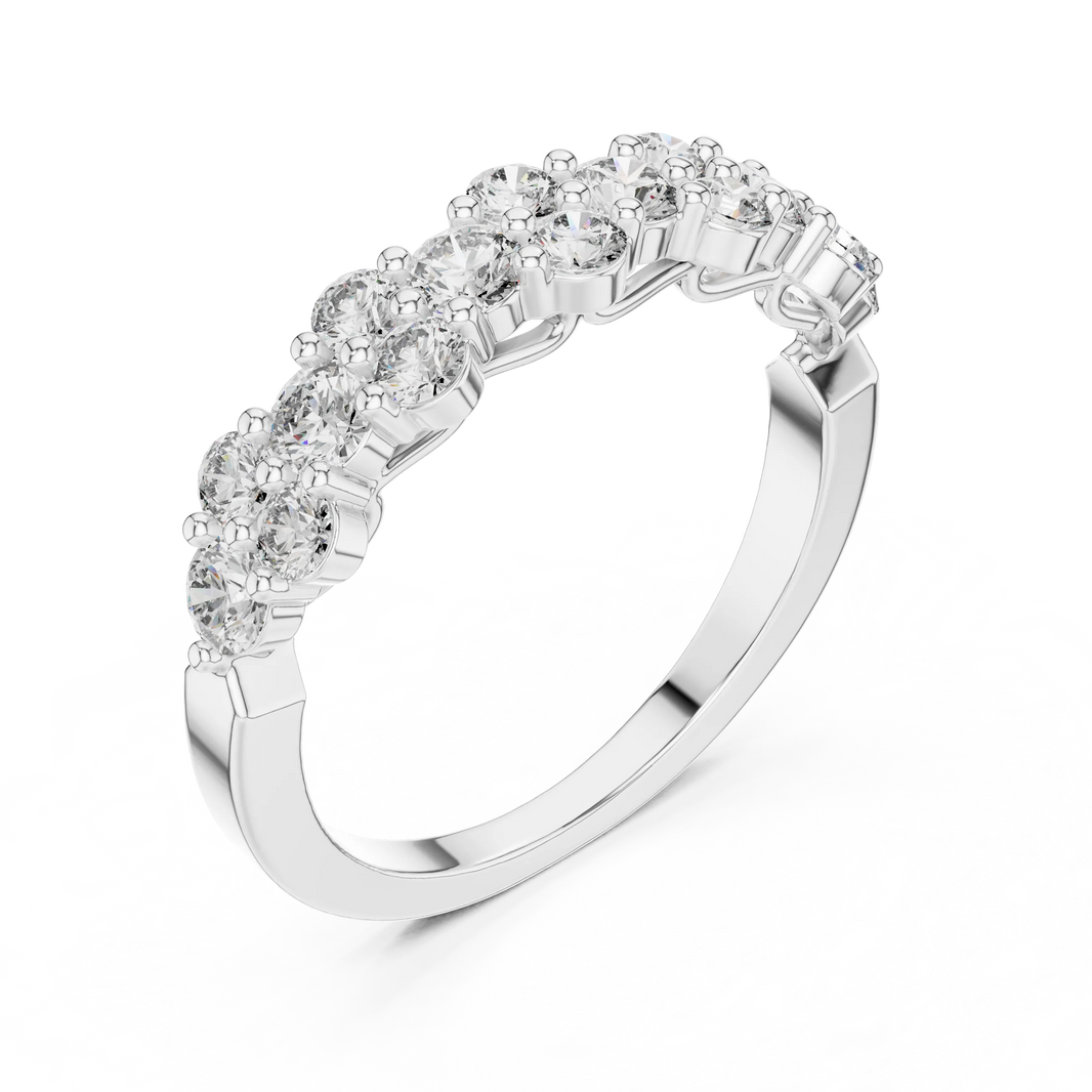 Floral Cluster Moissanite Half Eternity Band in white 925 sterling silver, view 2