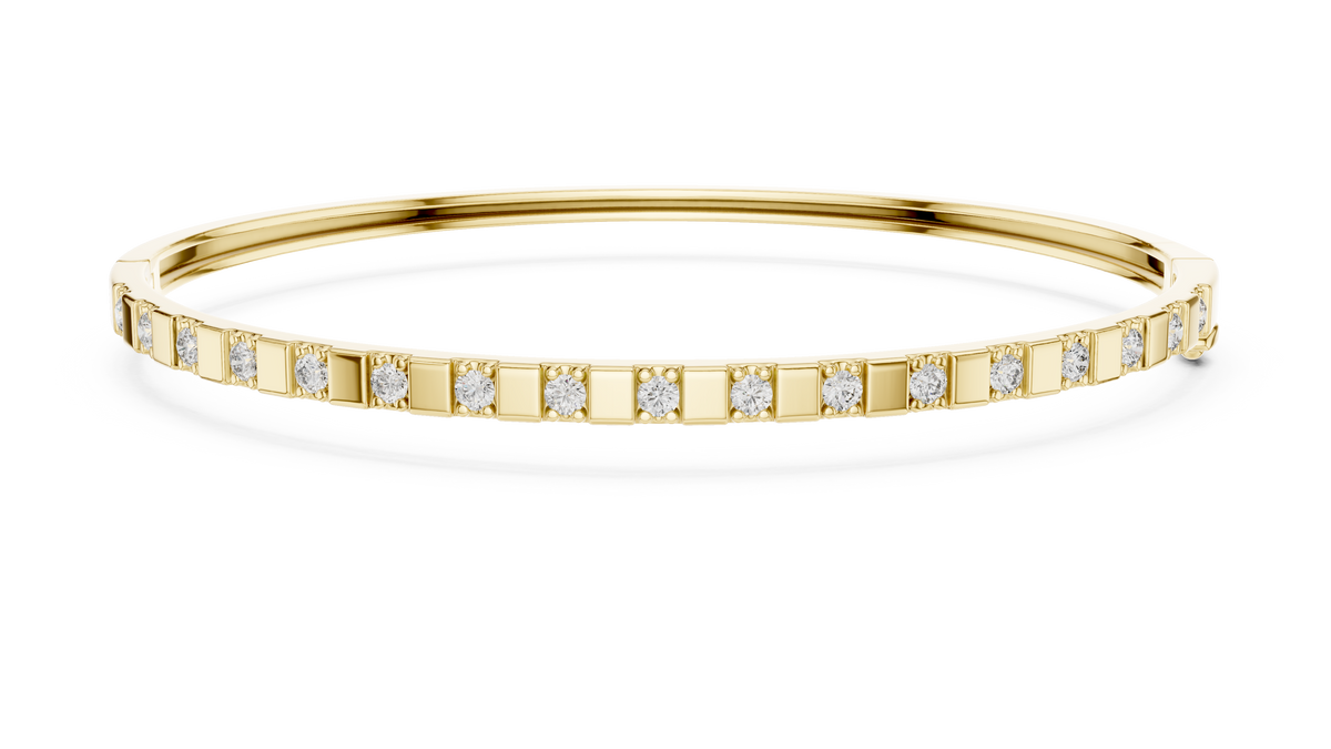 Round Moissanite Hinged Bangle in yellow 925 sterling silver, view 1