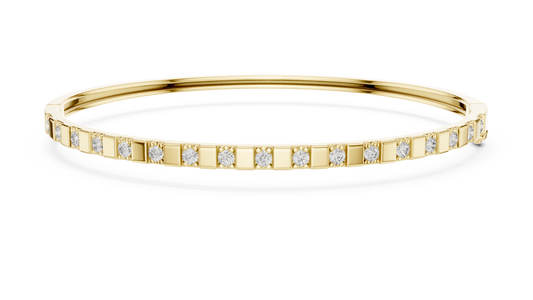 Round Moissanite Hinged Bangle in yellow 925 sterling silver, view 1