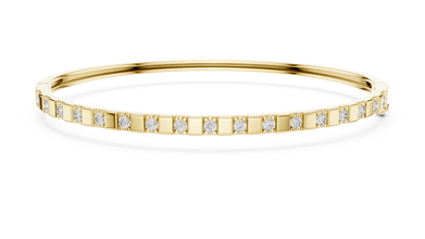 Round Moissanite Hinged Bangle in yellow 925 sterling silver, view 1
