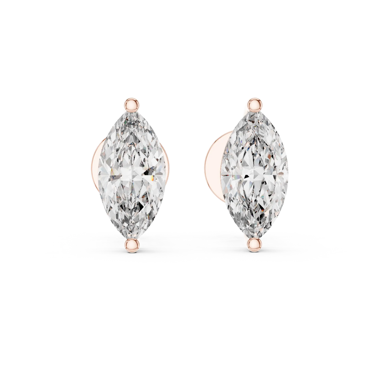 Marquise moissanite stud earrings in rose 925 sterling silver, view 4