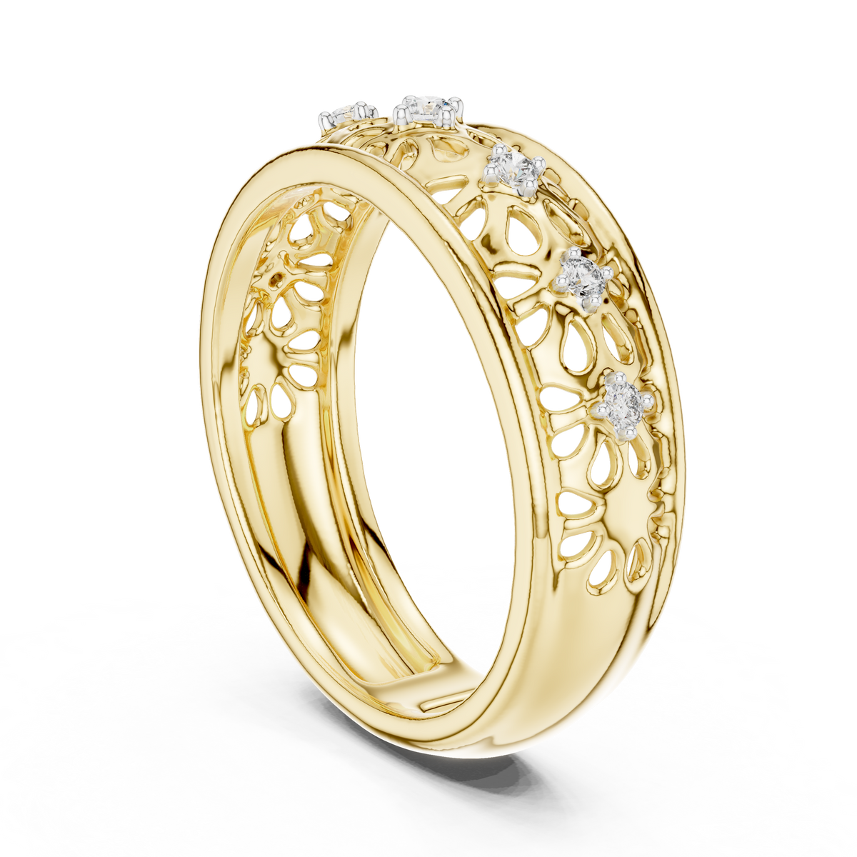 Floral Filigree Moissanite Band in yellow 925 sterling silver, view 1