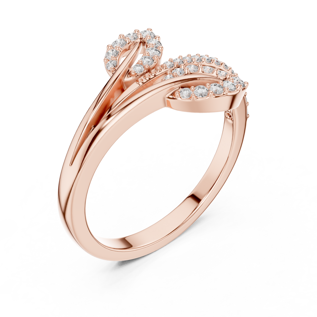 Bypass Twin Leaf Pavé Moissanite Ring in rose 925 sterling silver, view 2