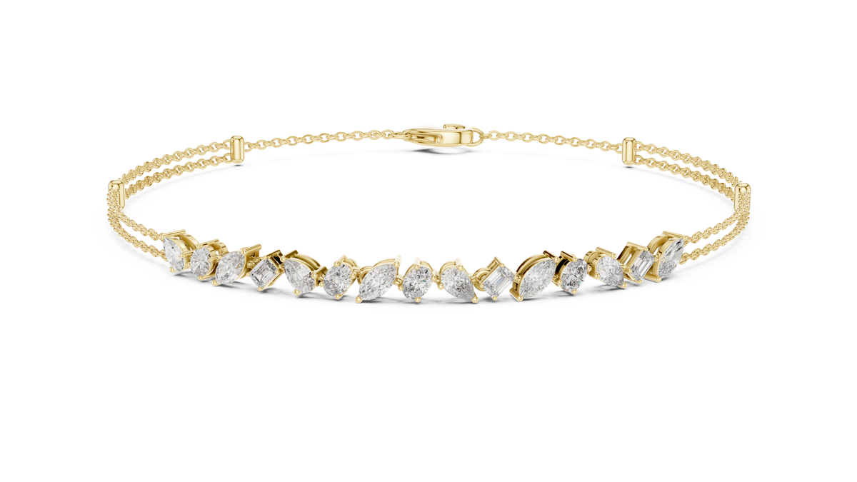 Mixed Shape Moissanite Station Chain Bracelet in yellow 925 sterling silver, view 1
