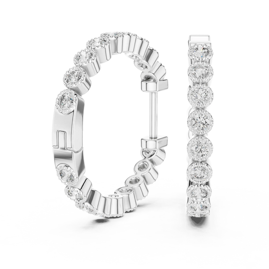 Moissanite milgrain bezel inside out hoop earrings in white 925 sterling silver, view 1