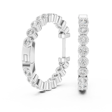 Moissanite milgrain bezel inside out hoop earrings in white 925 sterling silver, view 1