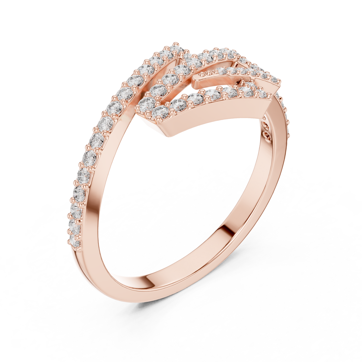 Geometric Zigzag Pavé Bypass Moissanite Ring in rose 925 sterling silver, view 2