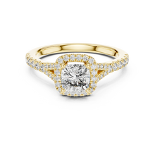 Cushion Halo Moissanite Engagement Ring in yellow 925 sterling silver, view 4