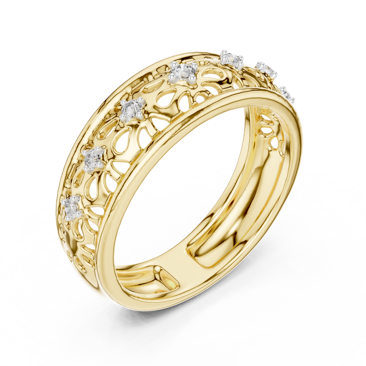 Floral Filigree Moissanite Band in yellow 925 sterling silver, view 2