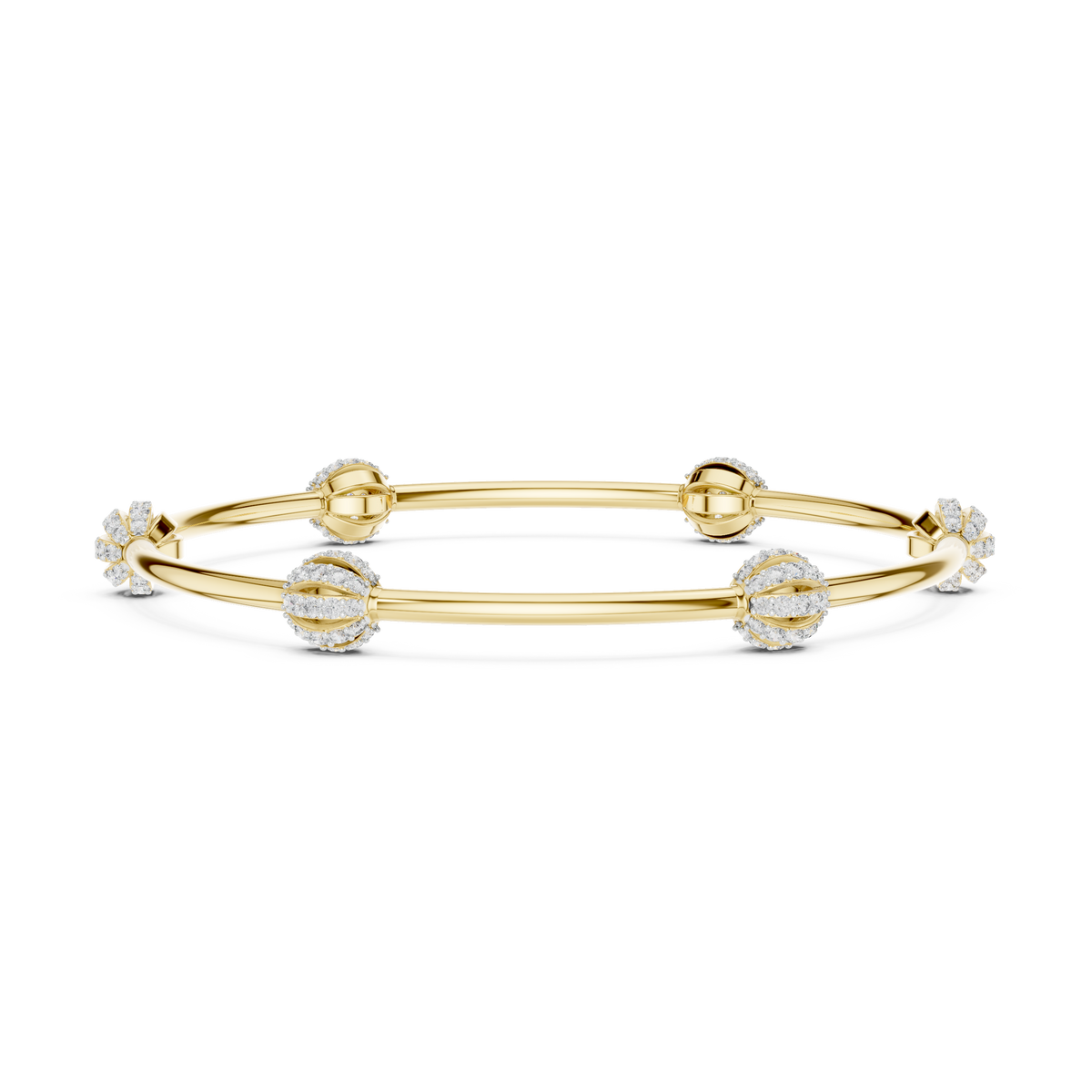 Round Cluster Station Moissanite Bangle in yellow 925 sterling silver, view 3