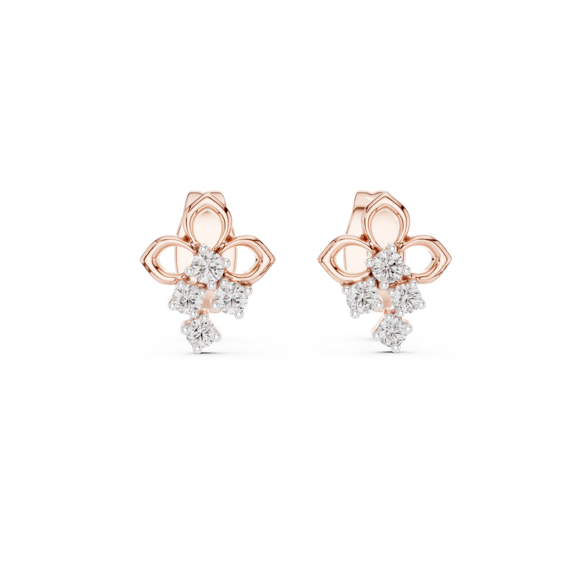 Moissanite Trefoil Cluster Stud Earrings in rose 925 sterling silver, view 4