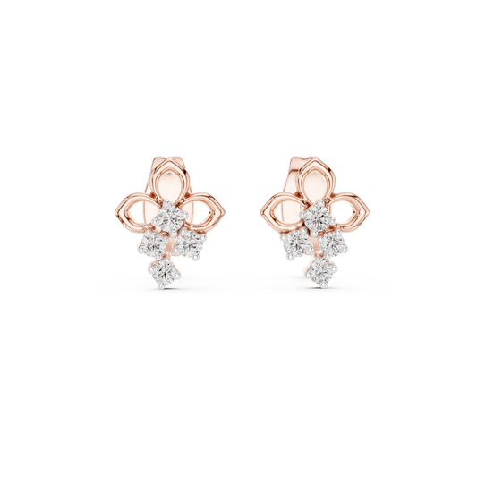 Moissanite Trefoil Cluster Stud Earrings in rose 925 sterling silver, view 4