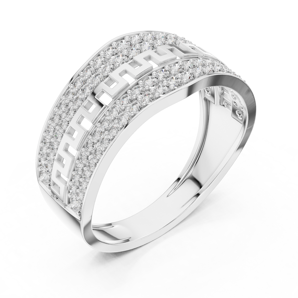 Greek Key Multi-Row Pavé Moissanite Band in white 925 sterling silver, view 2