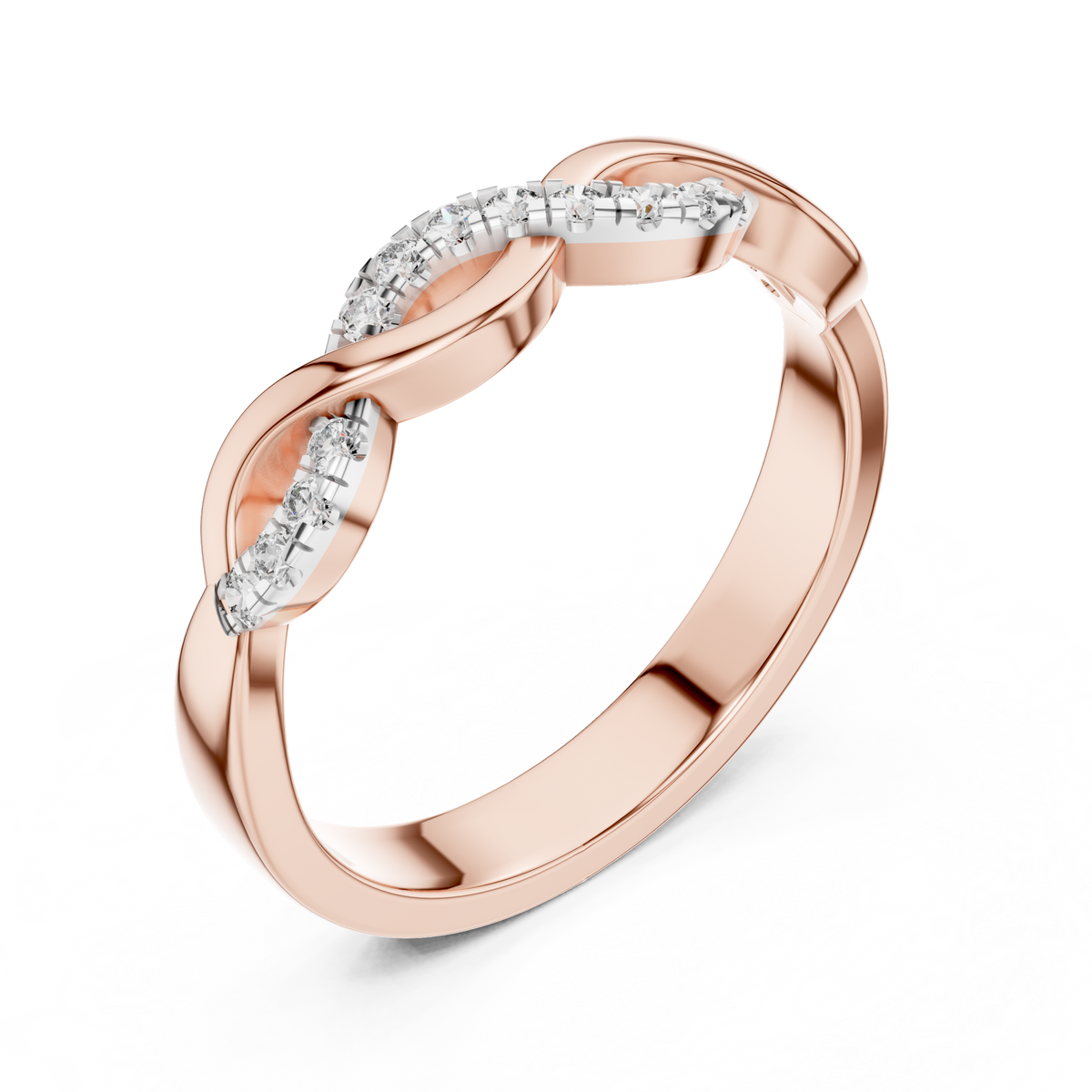 Pavé Twisted Infinity Moissanite Band in rose 925 sterling silver, view 2