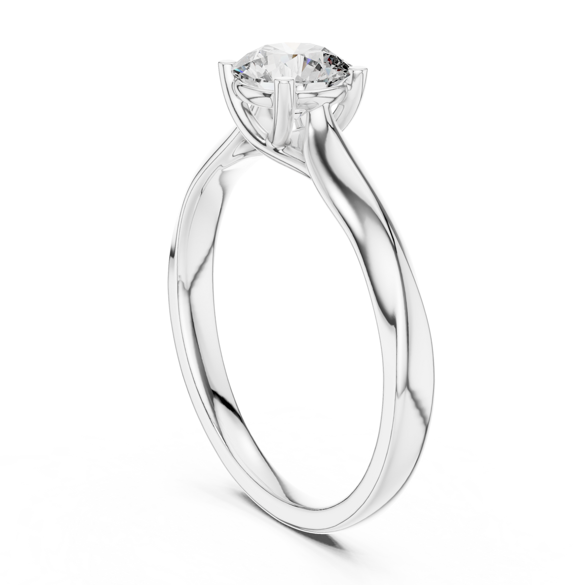 Round Low Set Moissanite Solitaire Ring in white 925 sterling silver, view 1
