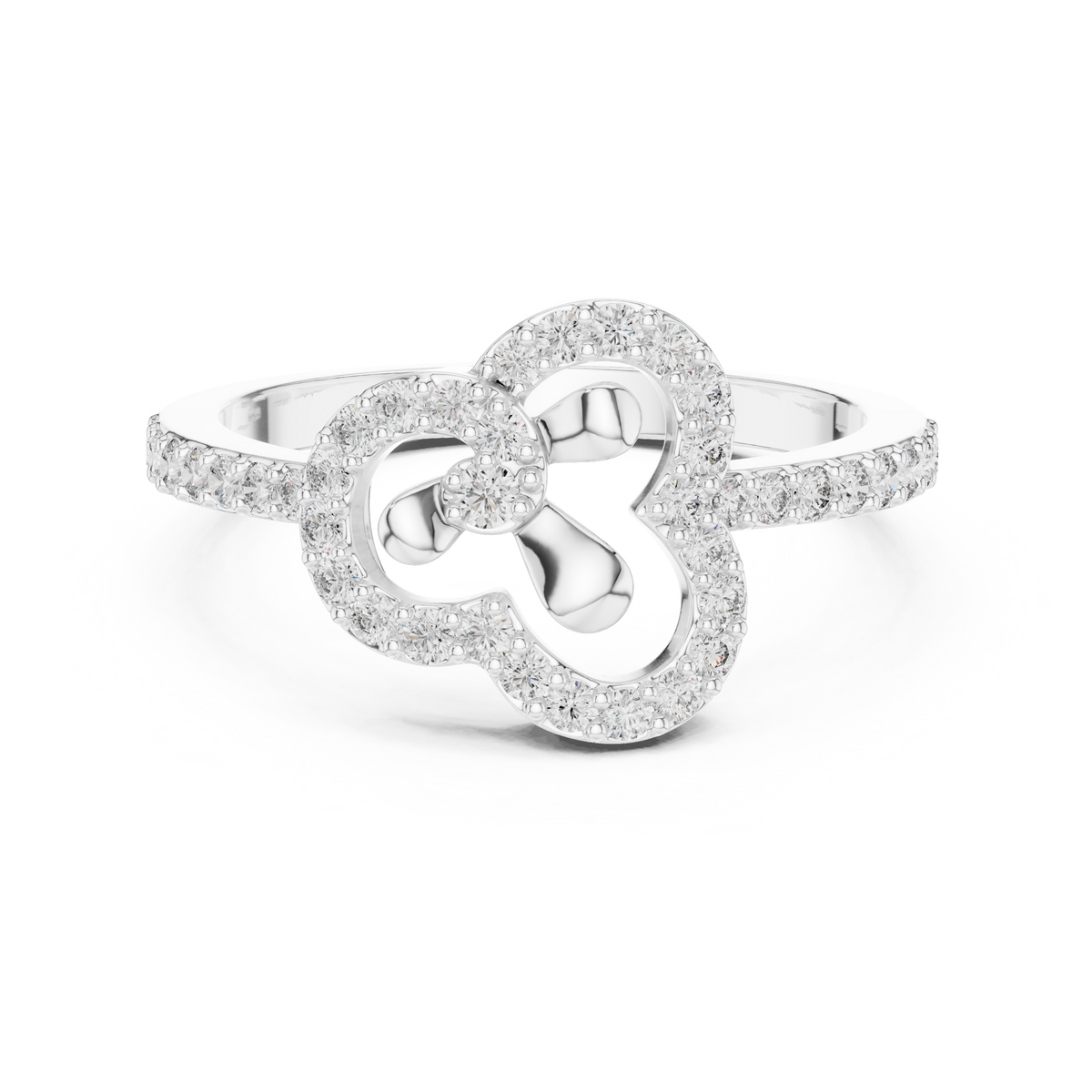 Pavé Clover Outline Moissanite Ring in white 925 sterling silver, view 4