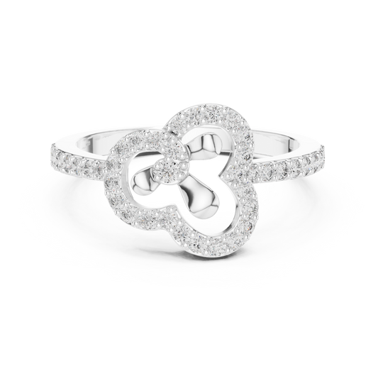 Pavé Clover Outline Moissanite Ring in white 925 sterling silver, view 4