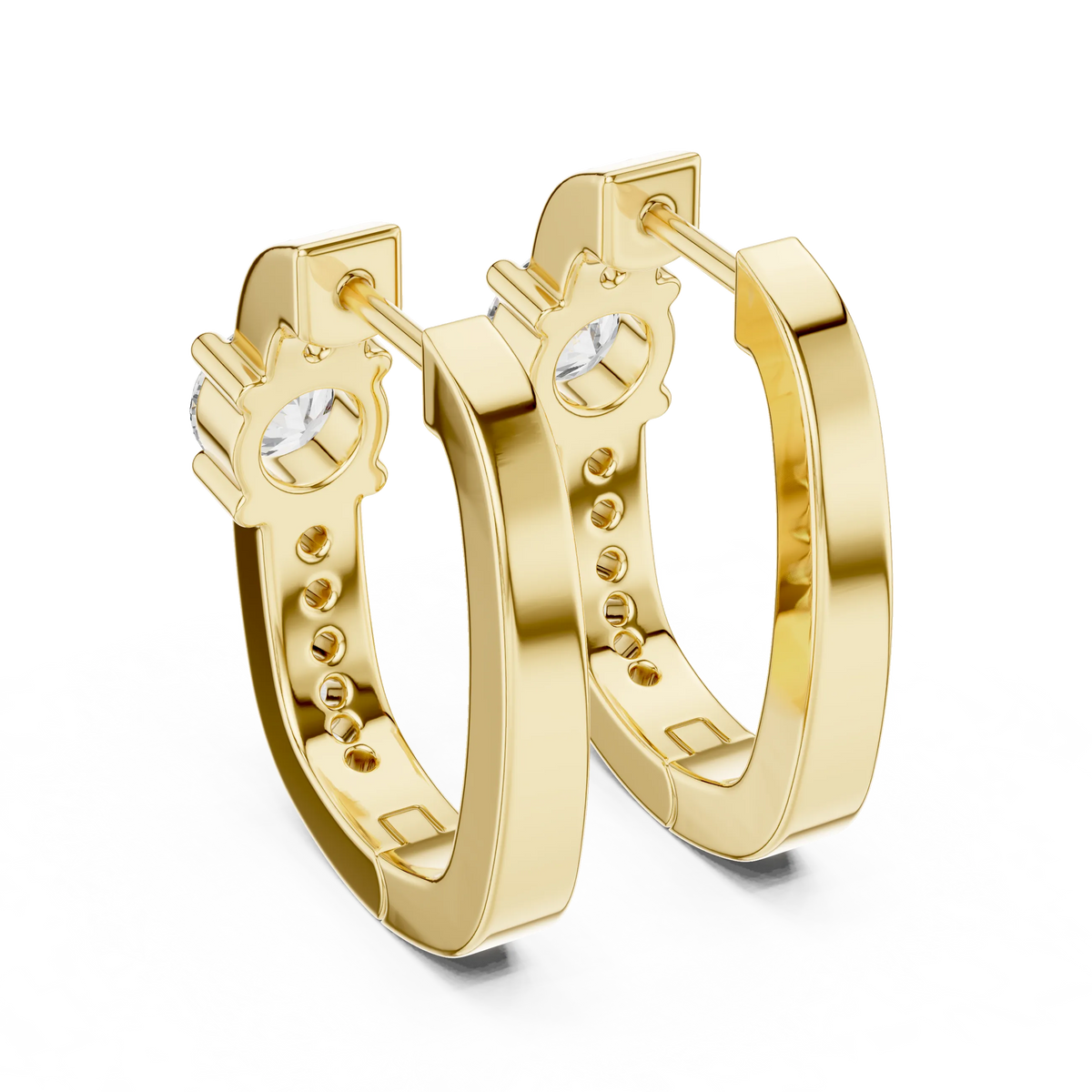 Moissanite solitaire pave huggie earrings in yellow 925 sterling silver, view 3