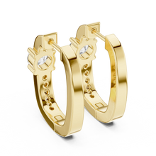 Moissanite solitaire pave huggie earrings in yellow 925 sterling silver, view 3
