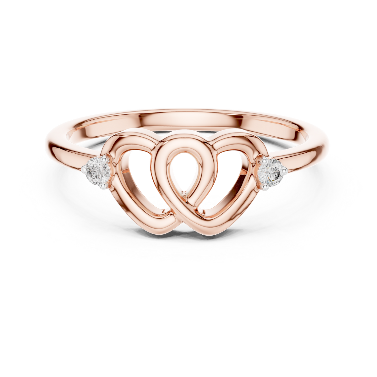 Interlocking Hearts Moissanite Ring in rose 925 sterling silver, view 4