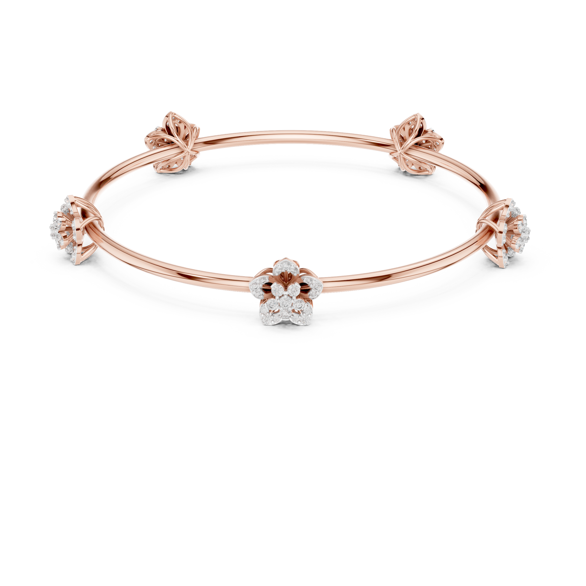 Floral Cluster Moissanite Bangle in rose 925 sterling silver, view 4