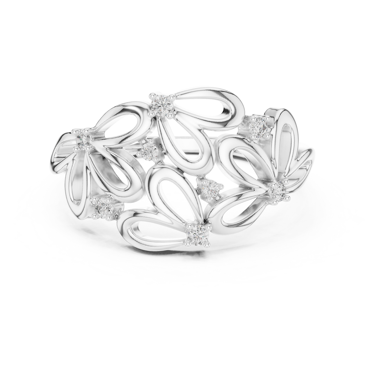 Open Flower Cluster Moissanite Ring in white 925 sterling silver, view 4