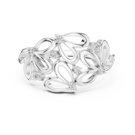 Open Flower Cluster Moissanite Ring in white 925 sterling silver, view 4