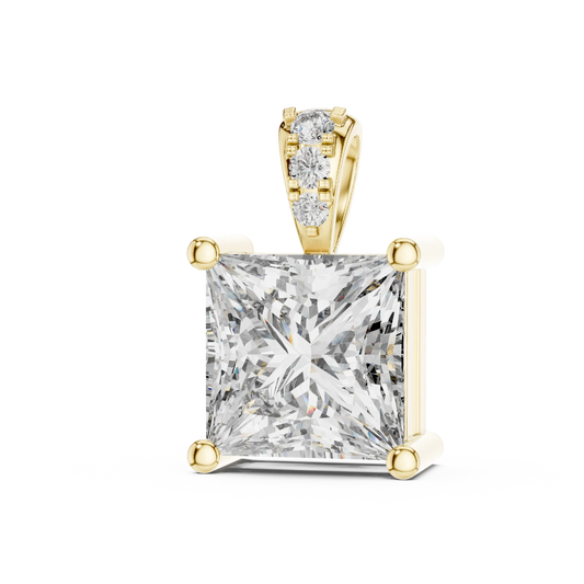Princess Cut Solitaire Moissanite Pendant in yellow 925 sterling silver, view 2