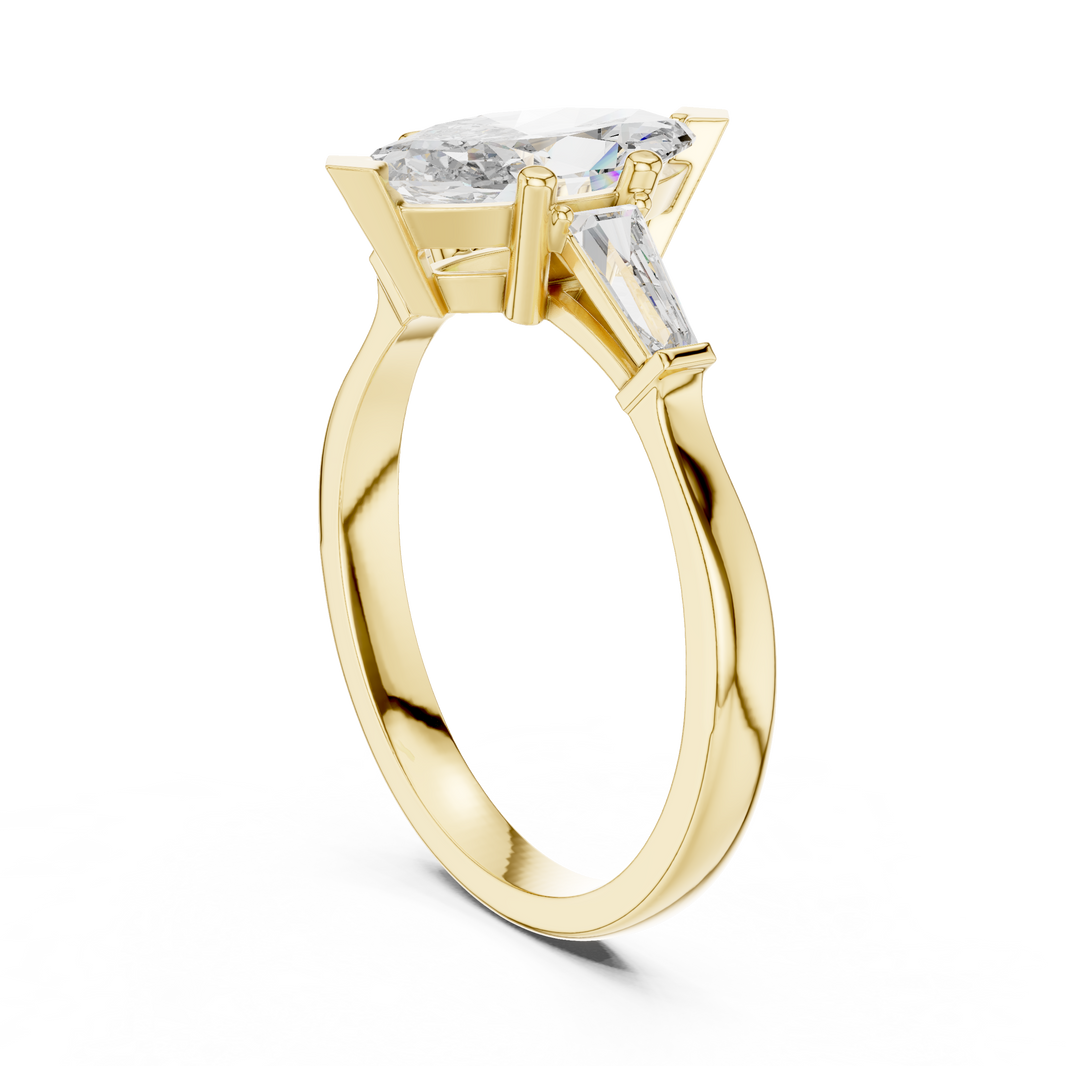 Marquise Moissanite Ring with Tapered Baguette Sides in yellow 925 sterling silver, view 1