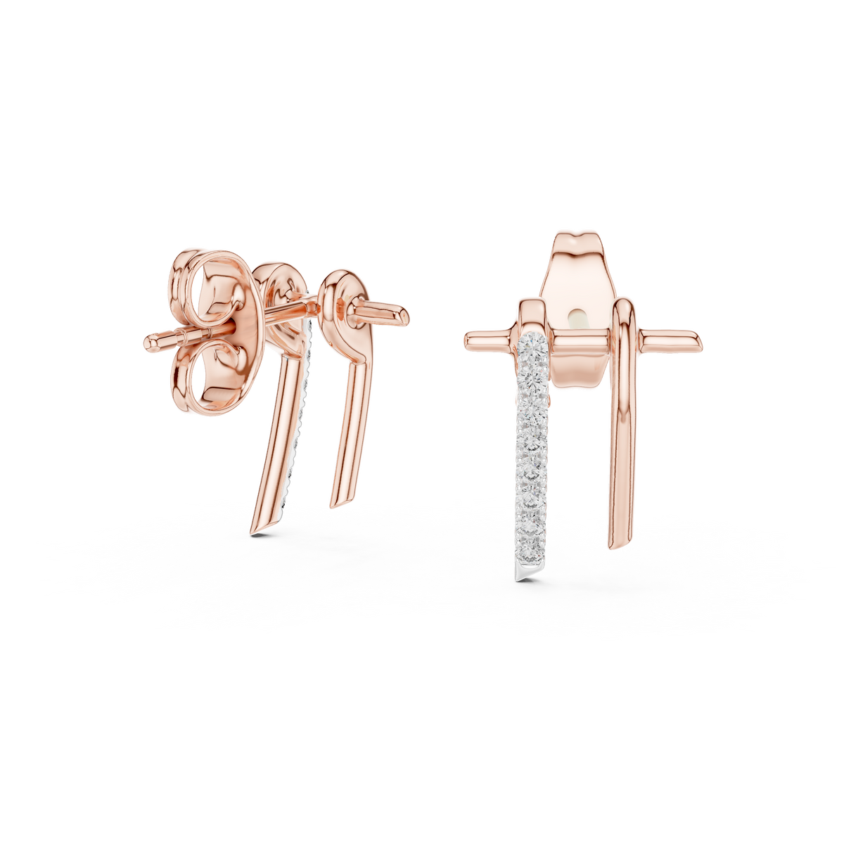 Moissanite Pavé Bar Stud Earrings in rose 925 sterling silver, view 1