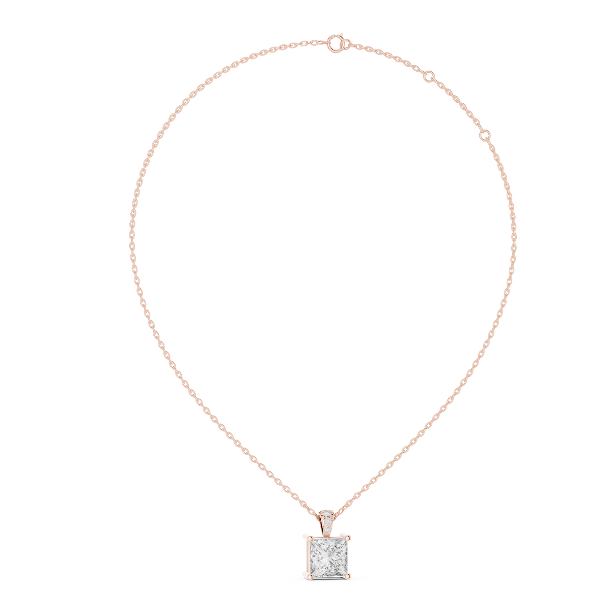 Princess Cut Solitaire Moissanite Pendant in rose 925 sterling silver, view 1