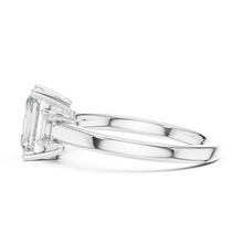 Radiant Cut Moissanite Ring with Baguette Side Stones in white 925 sterling silver, view 3
