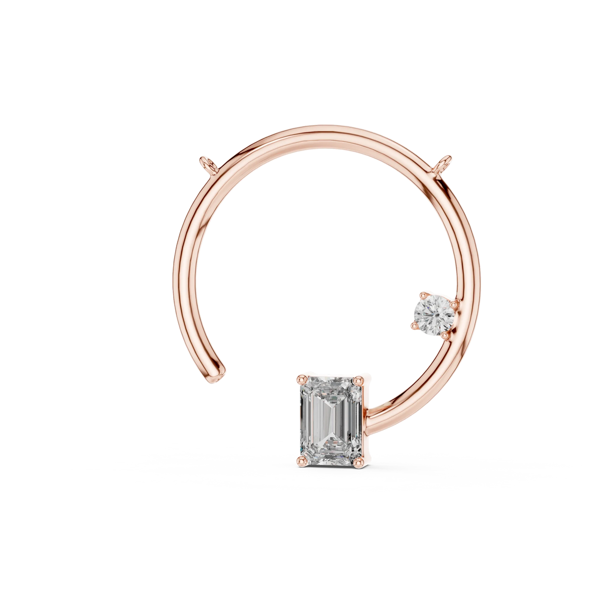 Open Circle Emerald Cut Moissanite Pendant in rose 925 sterling silver, view 2