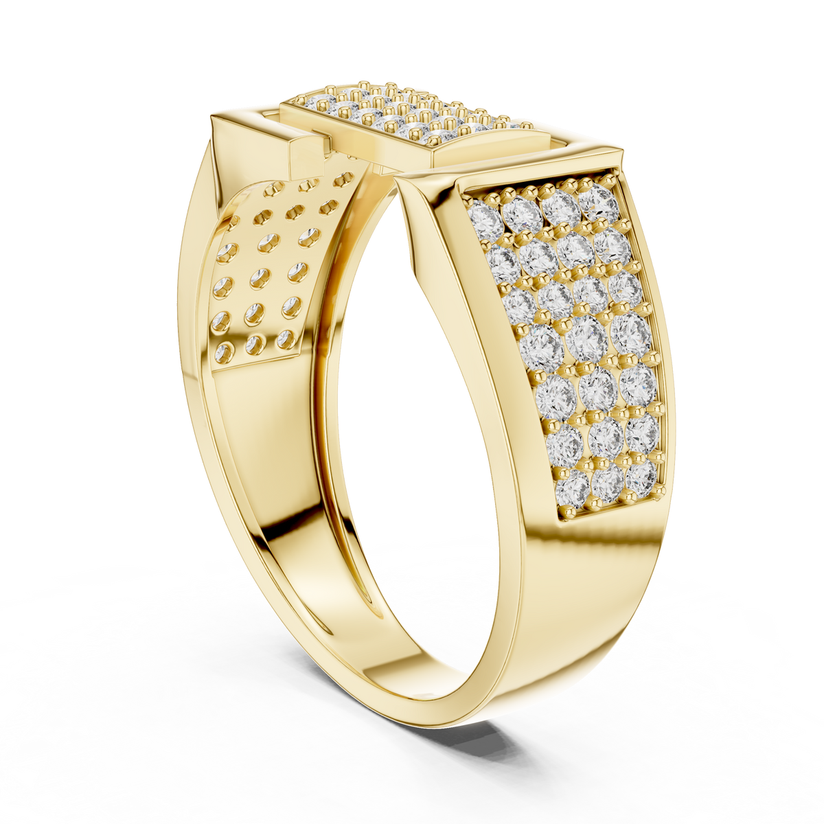 Geometric Pavé Panel Moissanite Statement Band in yellow 925 sterling silver, view 1
