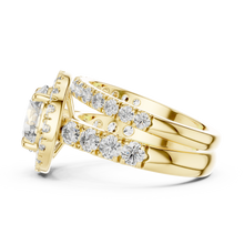 Round Halo Moissanite Double Band Ring in yellow 925 sterling silver, view 3
