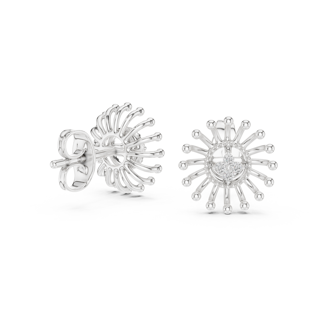 Moissanite Starburst Stud Earrings in white 925 sterling silver, view 1