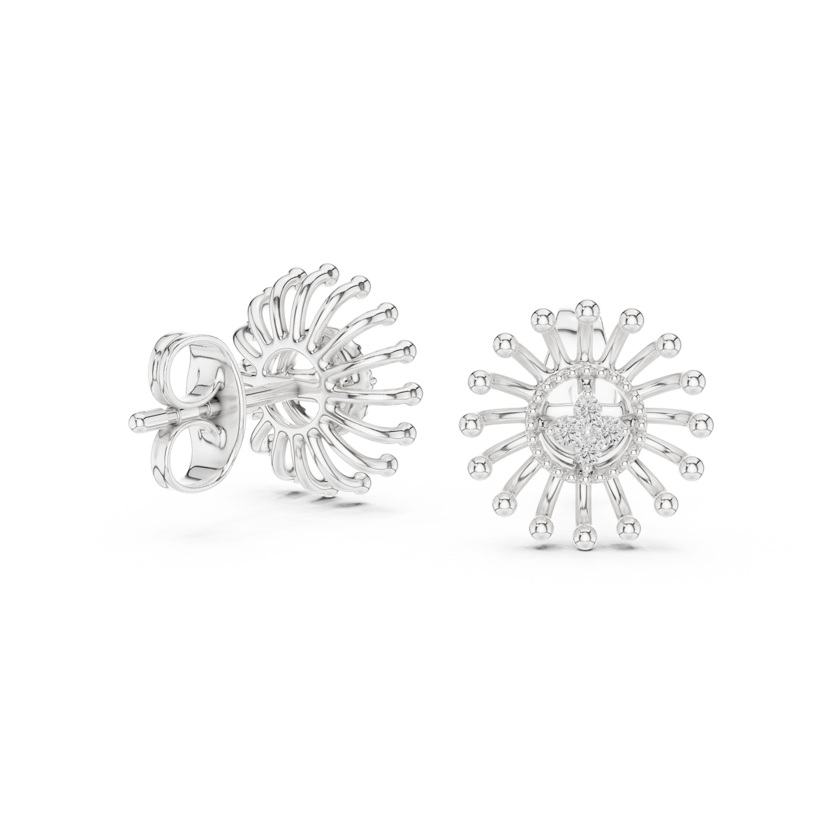 Moissanite Starburst Stud Earrings in white 925 sterling silver, view 1