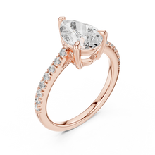 Pear Moissanite Engagement Ring with Pavé Band in rose 925 sterling silver, view 2