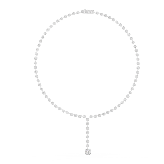 Round Tennis Y Necklace with Round Drop in white 925 sterling silver, view 1