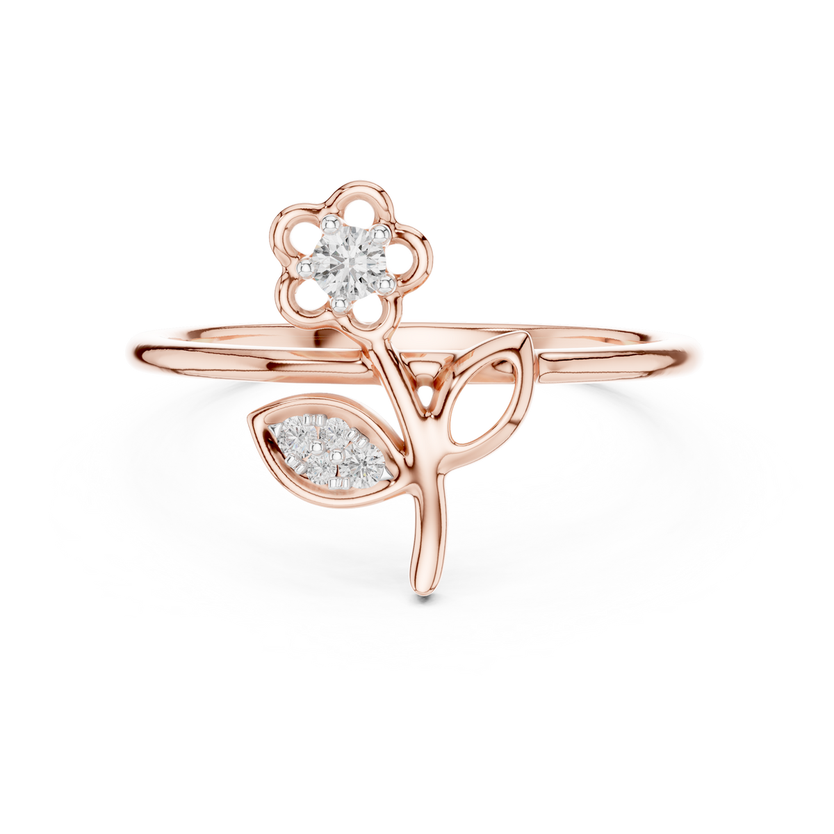 Flower on Stem Moissanite Ring in rose 925 sterling silver, view 4