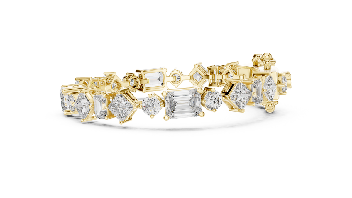 Mixed Shape Moissanite Station Link Bracelet in yellow 925 sterling silver, view 4