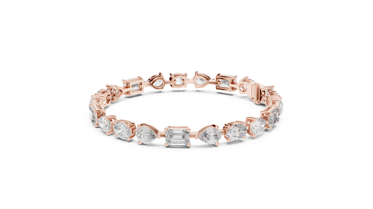 Oval Pear and Emerald Moissanite Tennis Bracelet in rose 925 sterling silver, view 2