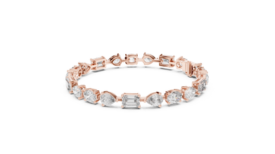 Oval Pear and Emerald Moissanite Tennis Bracelet in rose 925 sterling silver, view 2