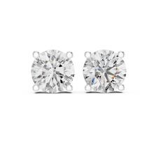 Round moissanite stud earrings in 925 sterling silver with white plating, view 4