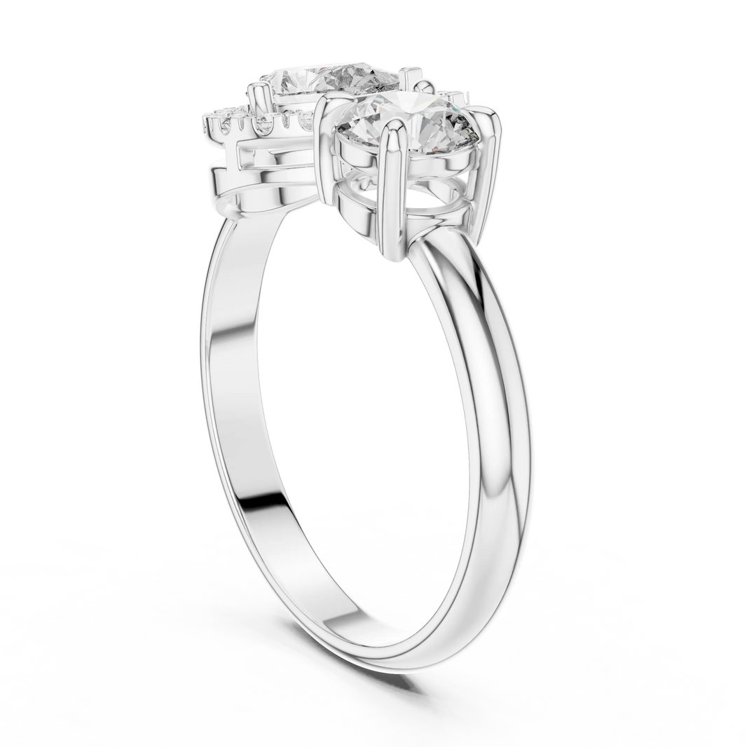 Pear Halo and Round Toi et Moi Moissanite Ring in white 925 sterling silver, view 1