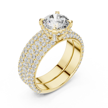 Round Solitaire Moissanite Ring with Wide Pavé Band in yellow 925 sterling silver, view 2