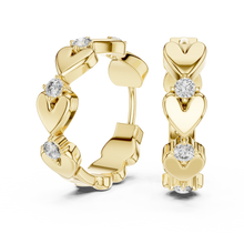 Moissanite heart huggie hoop earrings in yellow 925 sterling silver, view 1