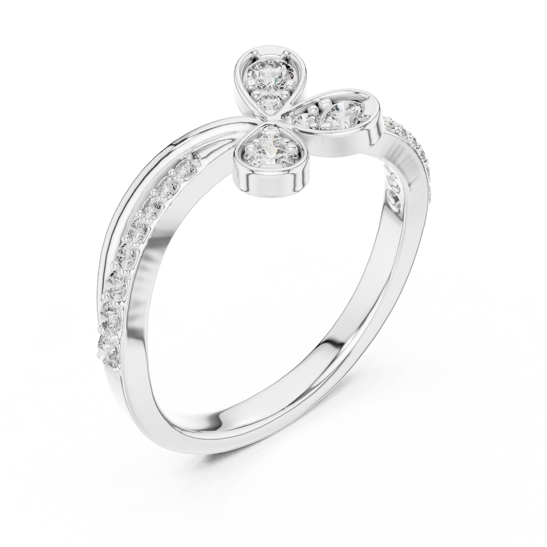 Three Petal Flower Bypass Moissanite Ring in white 925 sterling silver, view 2