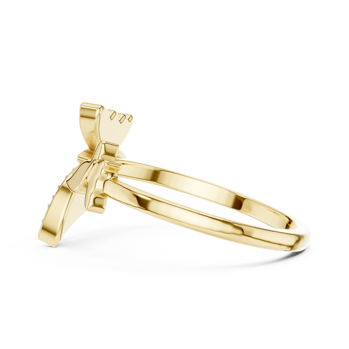 Butterfly Bypass Moissanite Open Ring in yellow 925 sterling silver, view 3